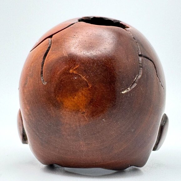 Netsuke Large Skull Hardwood Carving Sculpture Japanese Vintage - Picture 7 of 10